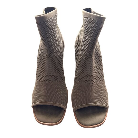 Eileen Fisher Ark Peep Toe Stretchy Knit Bootie Brown Pull On Mid Heel Size 9 - Picture 4 of 8